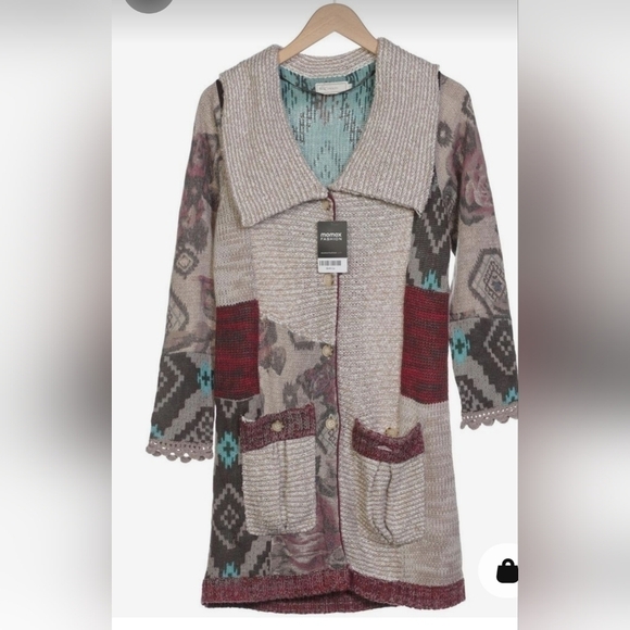 CREAM patchwork  long knit cardigan - Picture 2 of 7